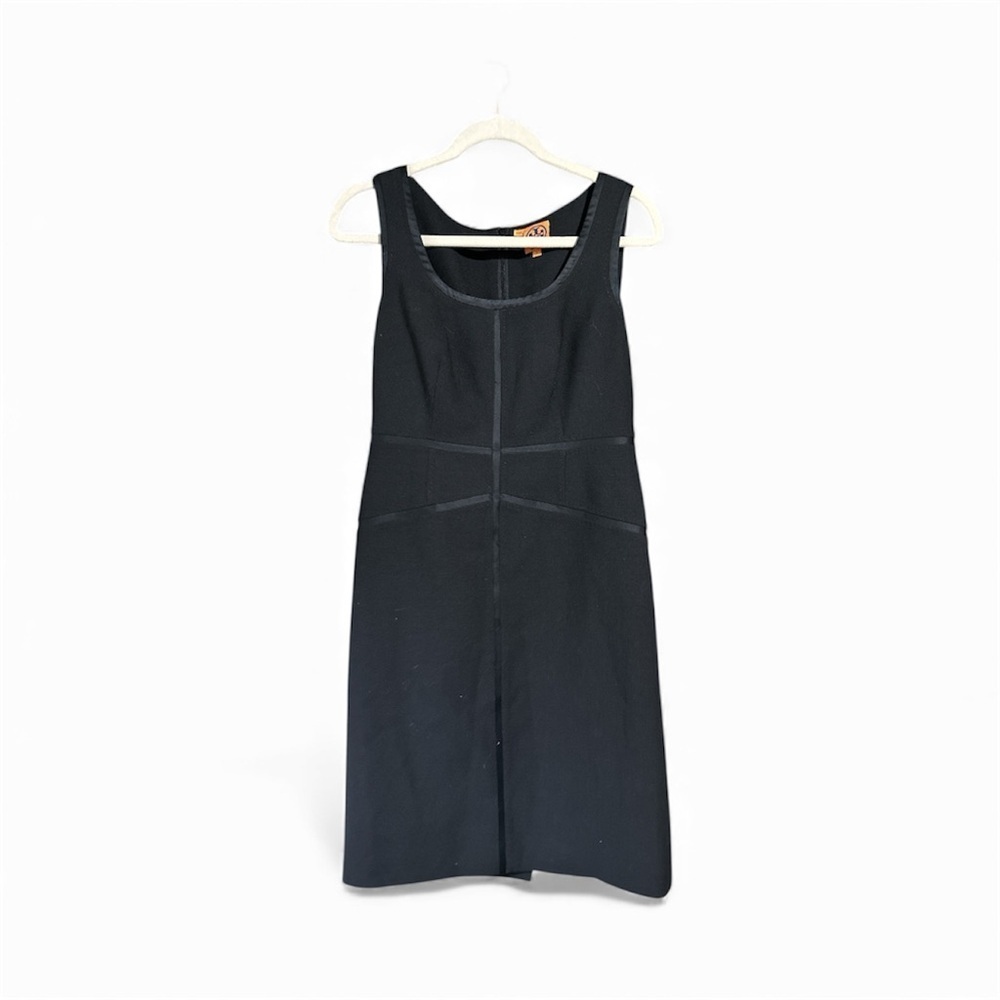 Tory Burch black tuxedo satin trim wool crepe cocktail dress Size 6